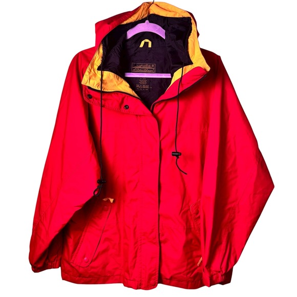 Vintage Eddie Bauer Red Rain/Ski Jacket Hooded Full Zip Snap Button Outdoor Coat - Picture 1 of 12